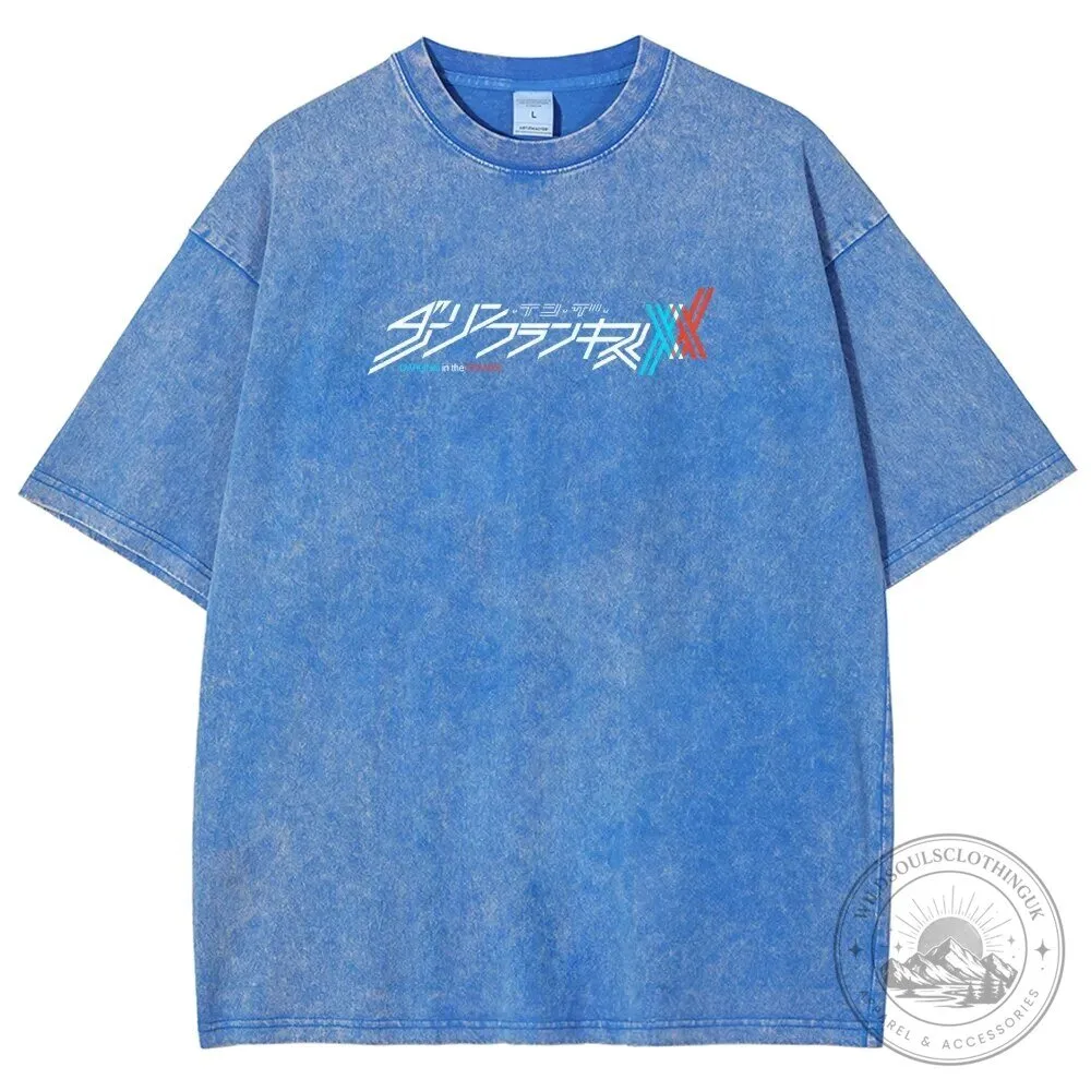 Darling in the Franxx Anime Logo Washed Blue Short Sleeve T-Shirt