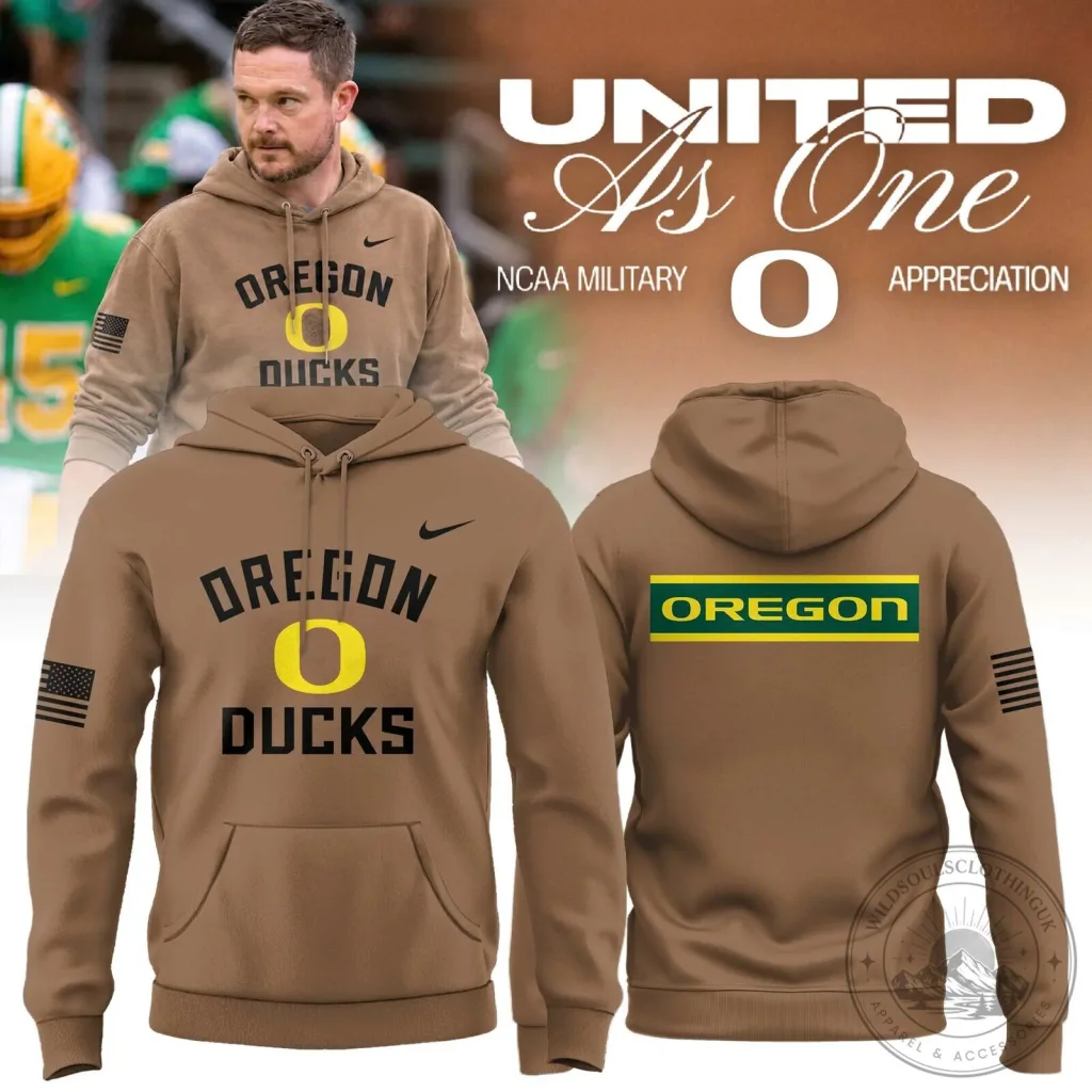 Oregon Ducks NCAA Military Appreciation United As One Brown Hoodie Oregon Ducks NCAA Military Appreciation United As One Brown Hoodie