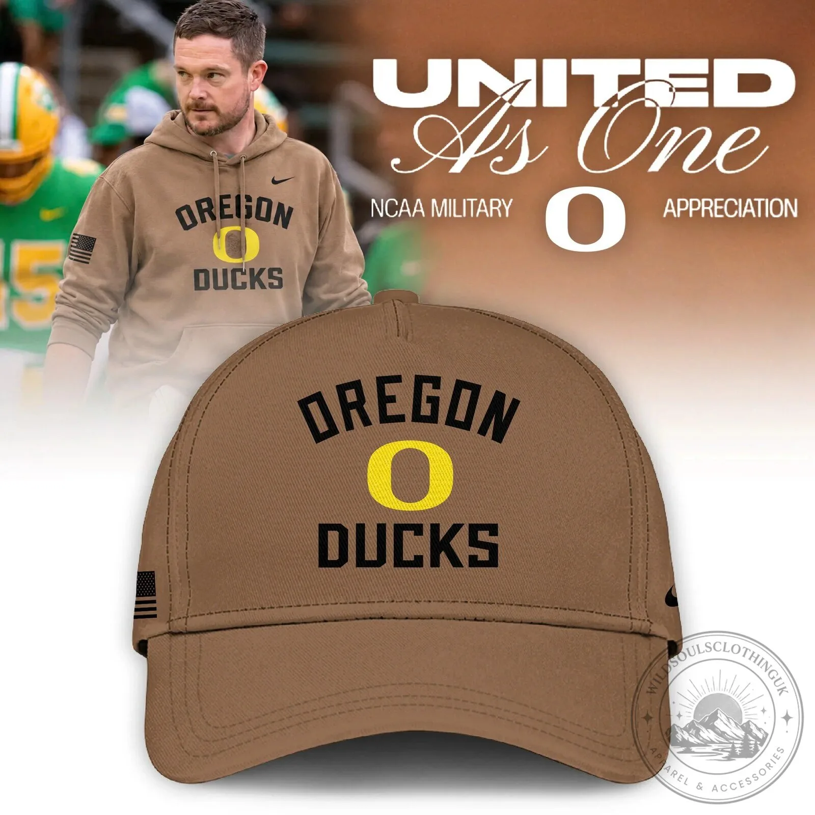 Oregon Ducks NCAA Military Appreciation United As One Brown Hoodie 7 Oregon Ducks NCAA Military Appreciation United As One Brown Hoodie