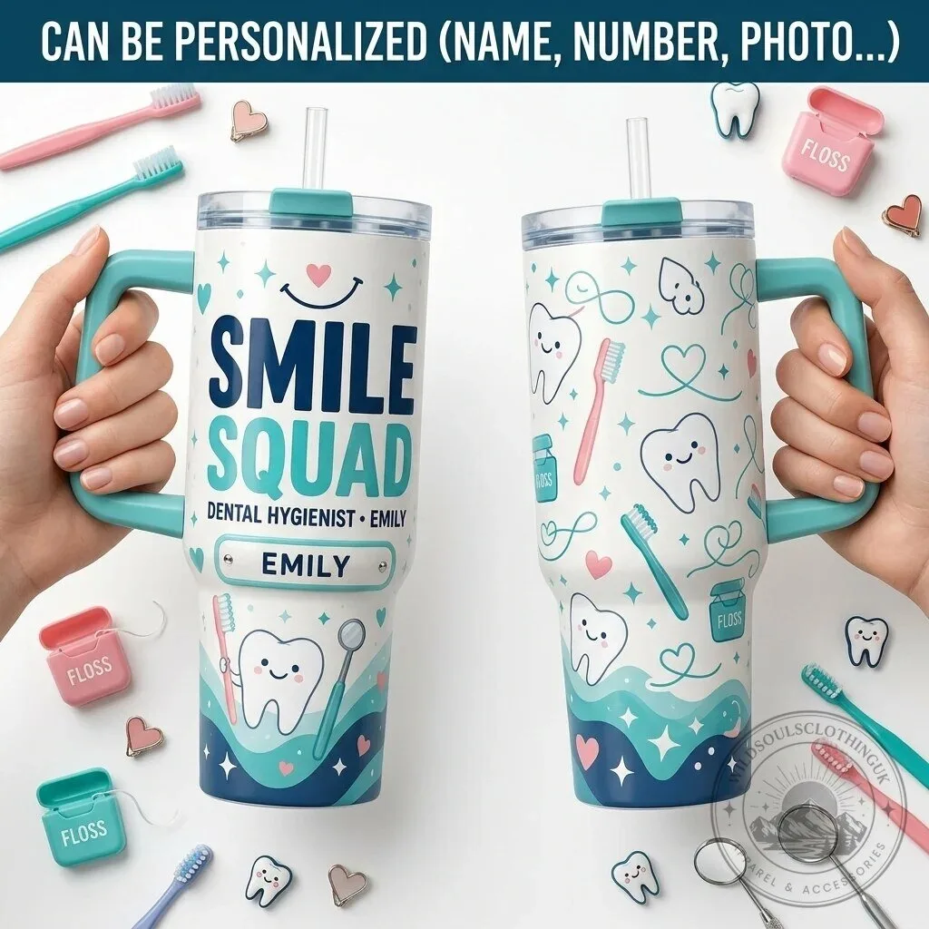 Personalized Smile Squad Dental Hygienist Insulated Tumbler with Handle
