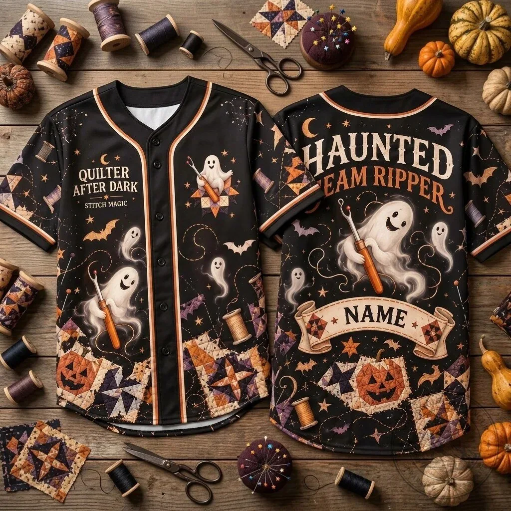 Haunted Seam Ripper Quilter After Dark Halloween Baseball Jersey 1 Haunted Seam Ripper Quilter After Dark Halloween Baseball Jersey