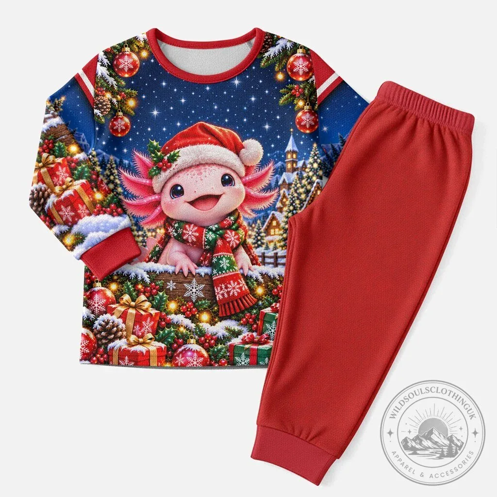 Cute Axolotl Christmas Pajama Set for Kids - Winter Wonderland Holiday Sleepwear
