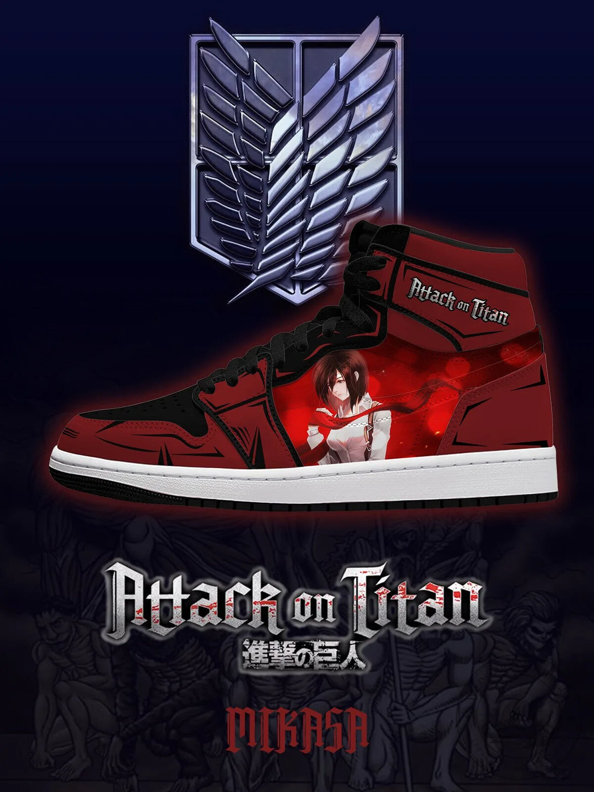 Attack on Titan Mikasa Ackerman Anime High-Top Sneakers 5 Attack on Titan Mikasa Ackerman Anime High-Top Sneakers