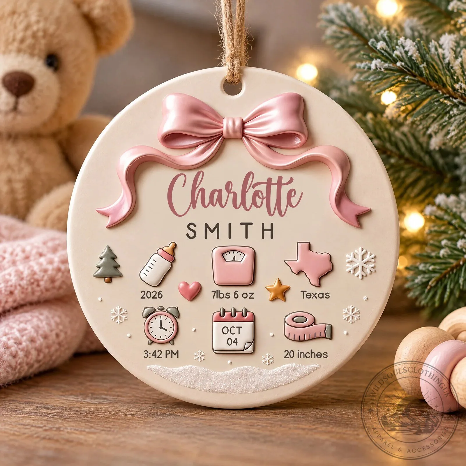 Personalized Baby's First Christmas Ornament, Custom Name Birth Stats Keepsake 9 Personalized Baby