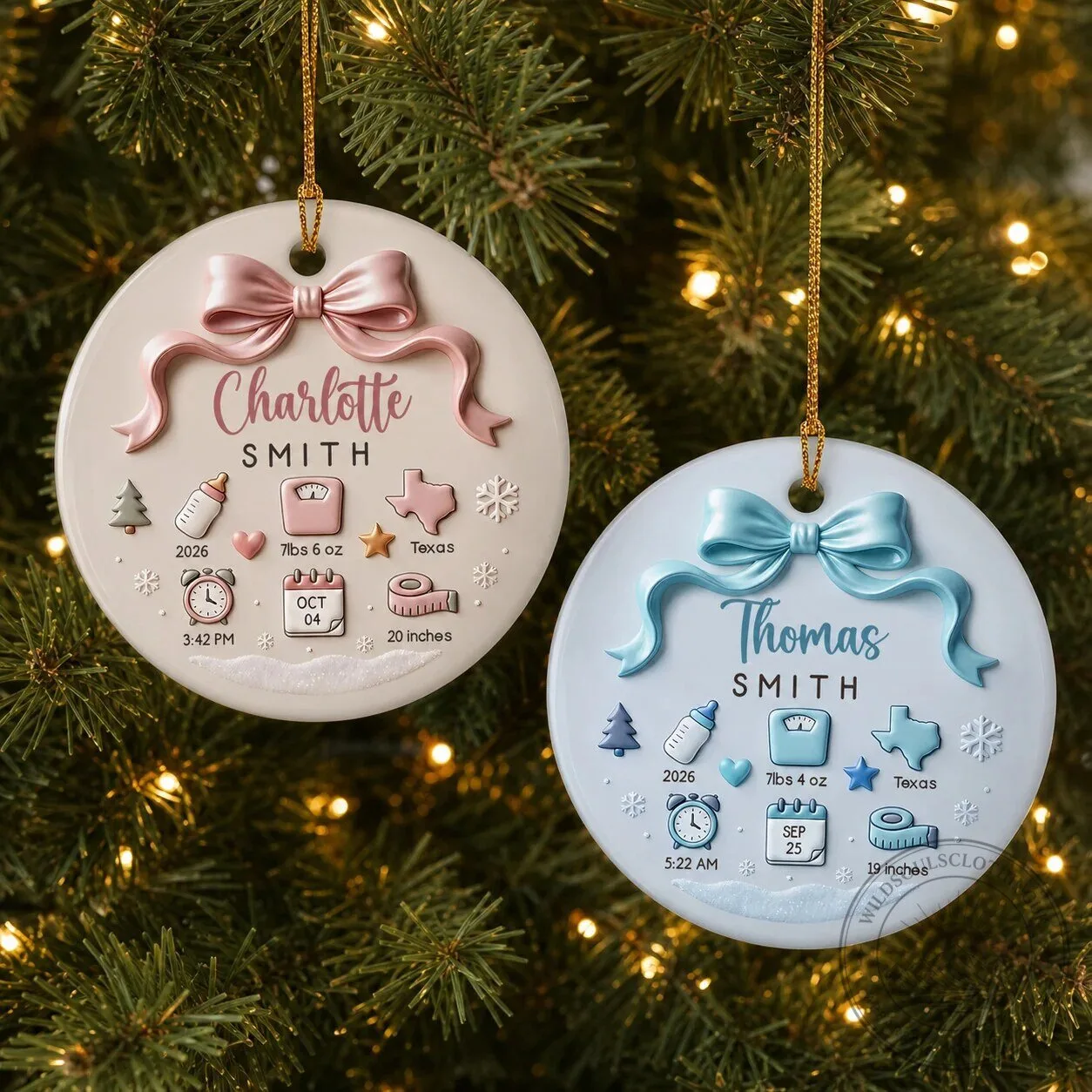 Personalized Baby's First Christmas Ornament, Custom Name Birth Stats Keepsake 10 Personalized Baby