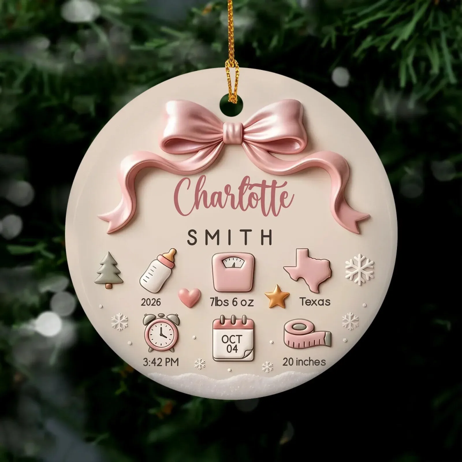 Personalized Baby's First Christmas Ornament, Custom Name Birth Stats Keepsake 12 Personalized Baby