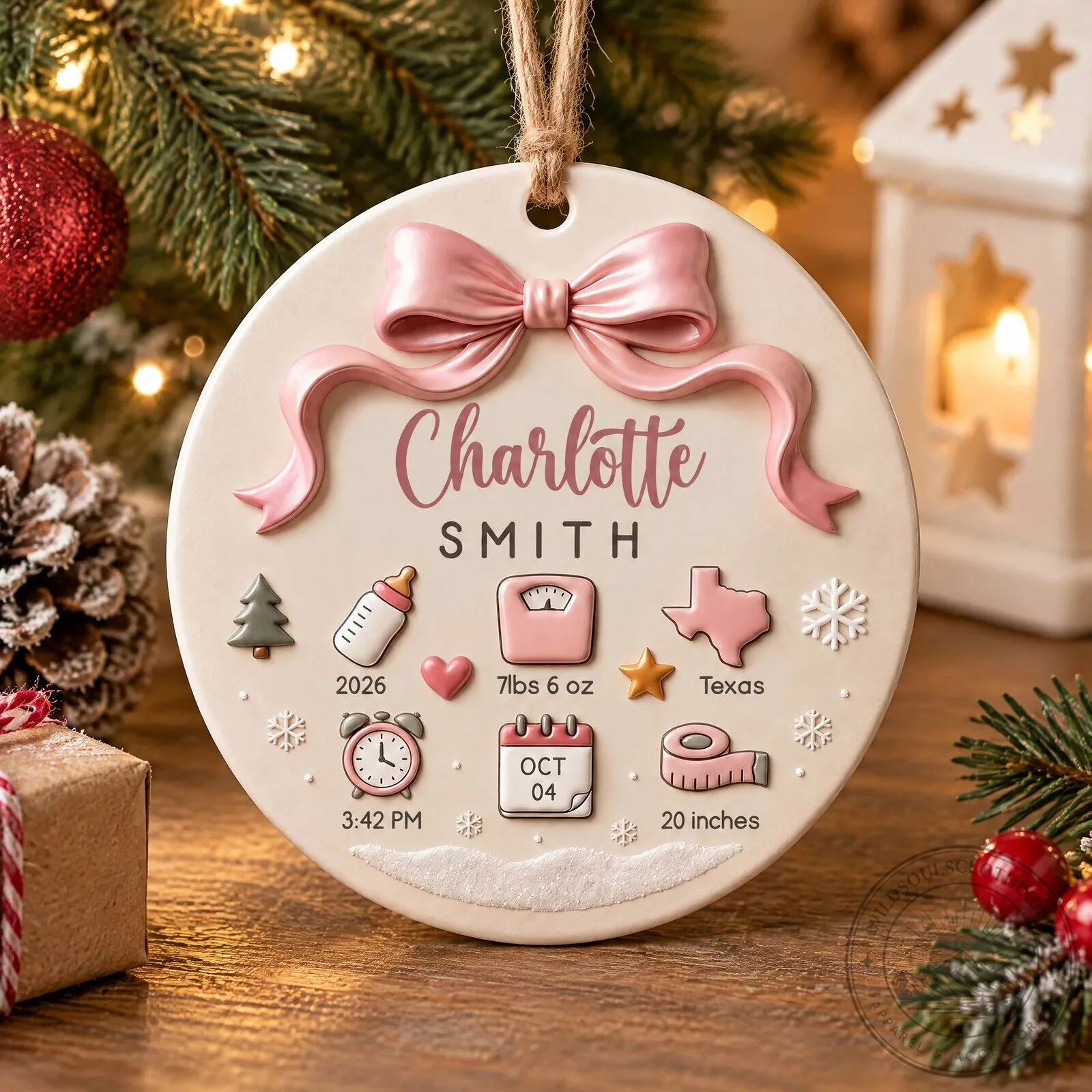 Personalized Baby's First Christmas Ornament, Custom Name Birth Stats Keepsake 13 Personalized Baby