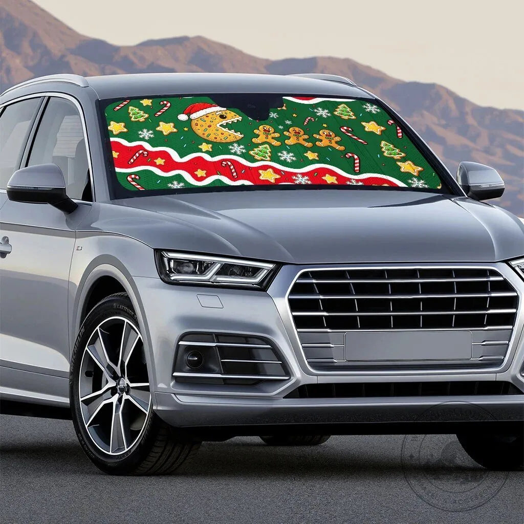 Christmas Gingerbread Man Pac-Man Car Sunshade for Holiday Vehicle Decor 7 Christmas Gingerbread Man Pac-Man Car Sunshade for Holiday Vehicle Decor