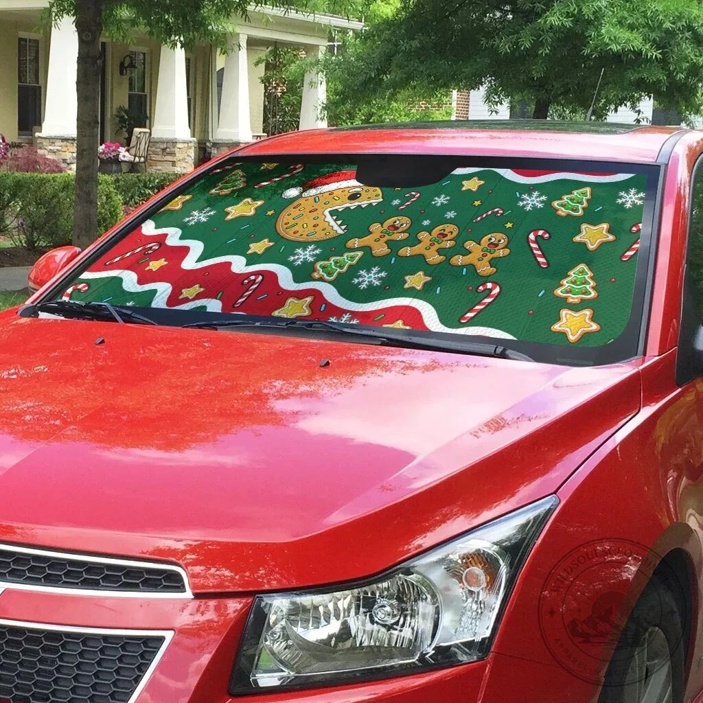 Christmas Gingerbread Man Pac-Man Car Sunshade for Holiday Vehicle Decor 8 Christmas Gingerbread Man Pac-Man Car Sunshade for Holiday Vehicle Decor