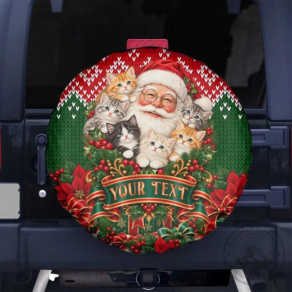 Personalized Santa Claus Kittens Christmas Spare Tire Cover for Cat Lovers