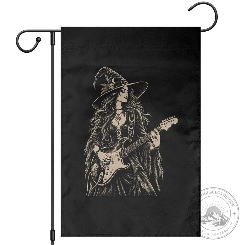 Gothic Witch Playing Electric Guitar Halloween Garden Flag 3 Gothic Witch Playing Electric Guitar Halloween Garden Flag