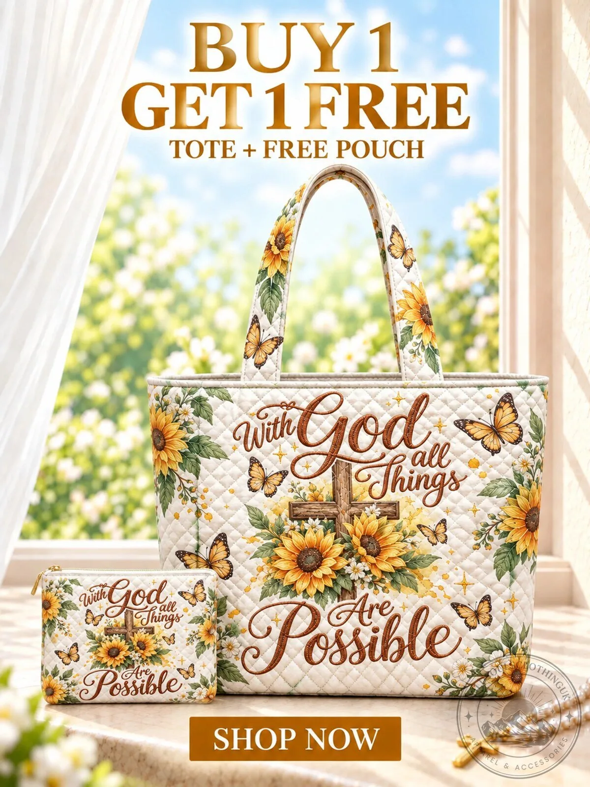 With God All Things Are Possible Sunflower Quilted Tote Bag