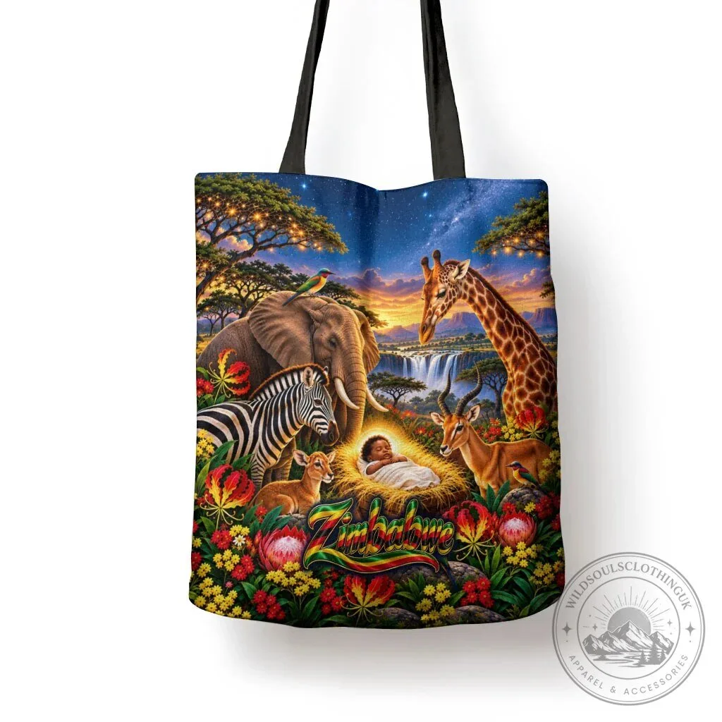 Zimbabwe Christmas Holy Family African Safari Wildlife Nativity Tote Bag