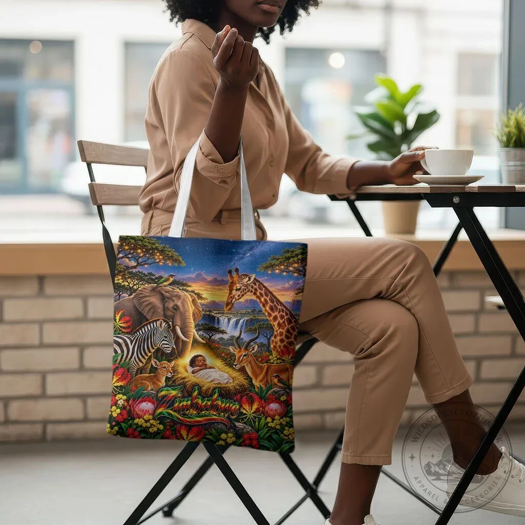 Zimbabwe Christmas Holy Family African Safari Wildlife Nativity Tote Bag 11 Zimbabwe Christmas Holy Family African Safari Wildlife Nativity Tote Bag