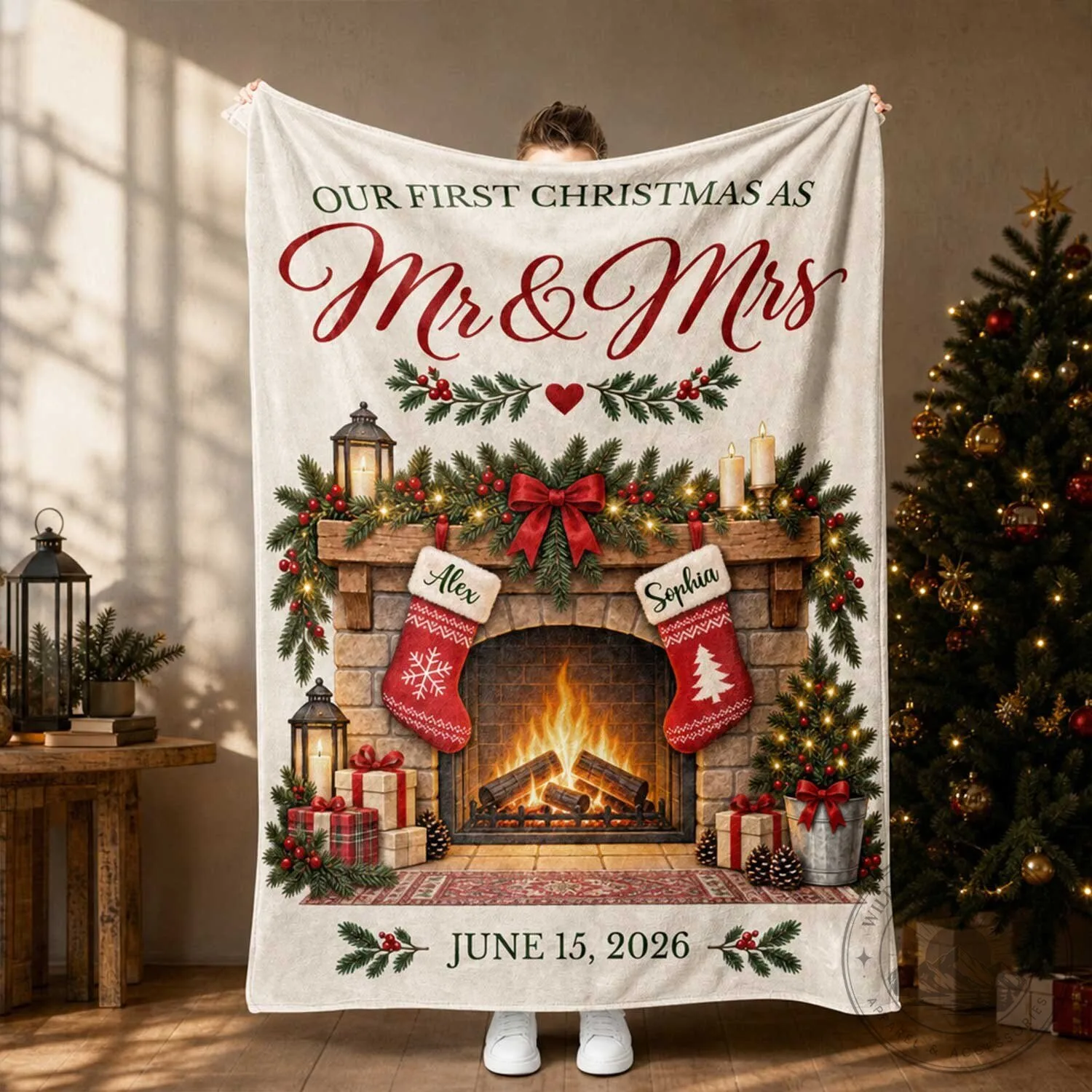 Our First Christmas As Mr and Mrs Personalized Fireplace Blanket 9 Our First Christmas As Mr and Mrs Personalized Fireplace Blanket