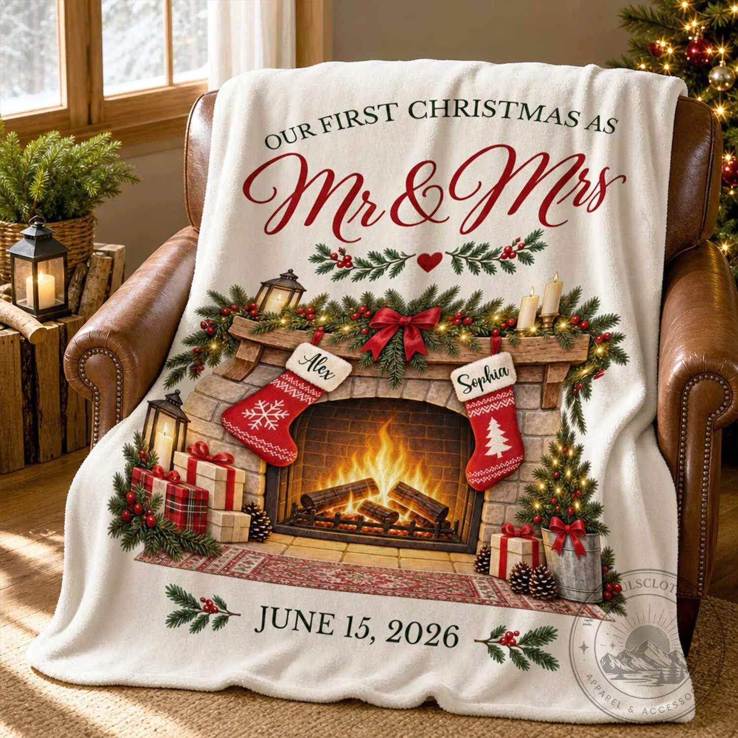 Our First Christmas As Mr and Mrs Personalized Fireplace Blanket 10 Our First Christmas As Mr and Mrs Personalized Fireplace Blanket