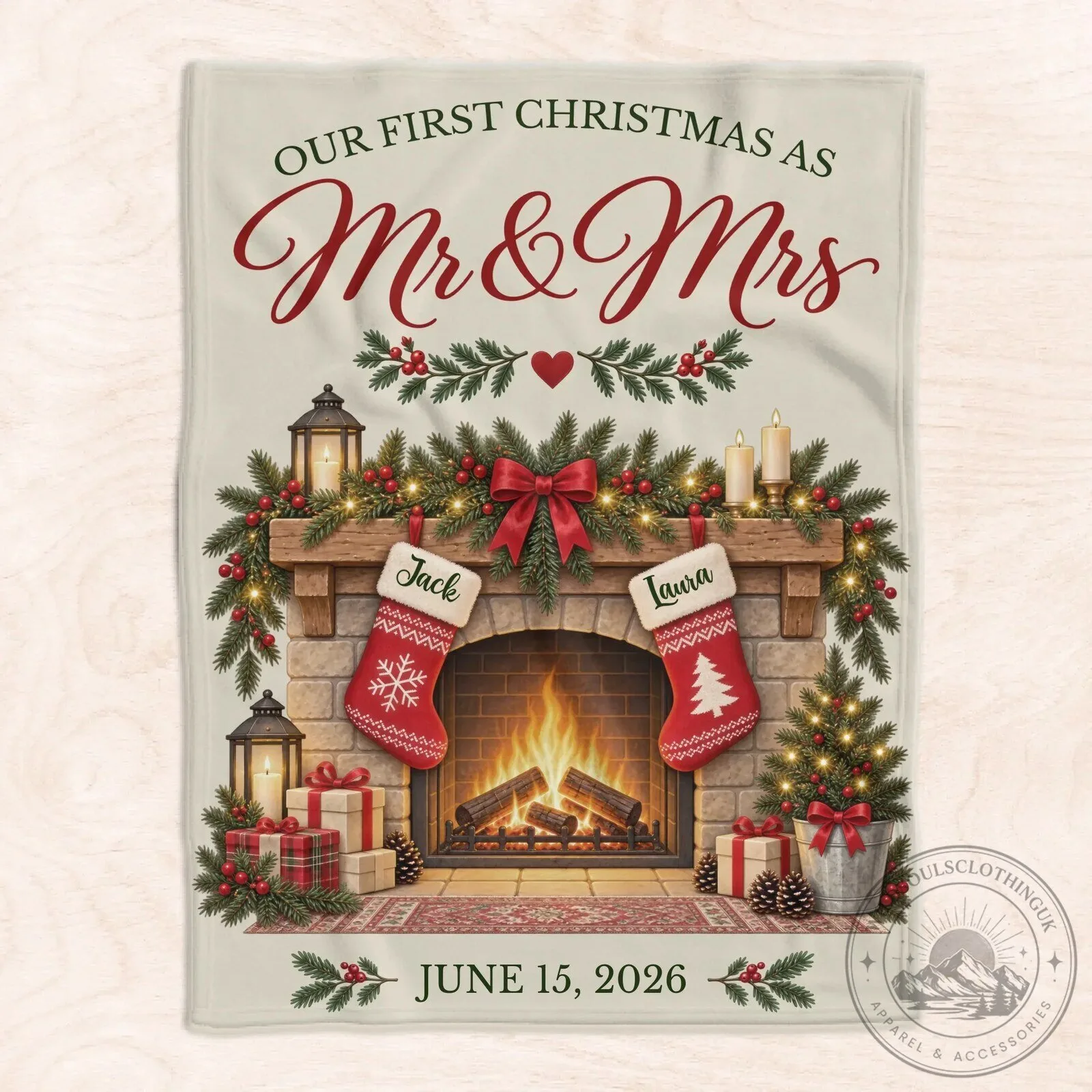 Our First Christmas As Mr and Mrs Personalized Fireplace Blanket 11 Our First Christmas As Mr and Mrs Personalized Fireplace Blanket