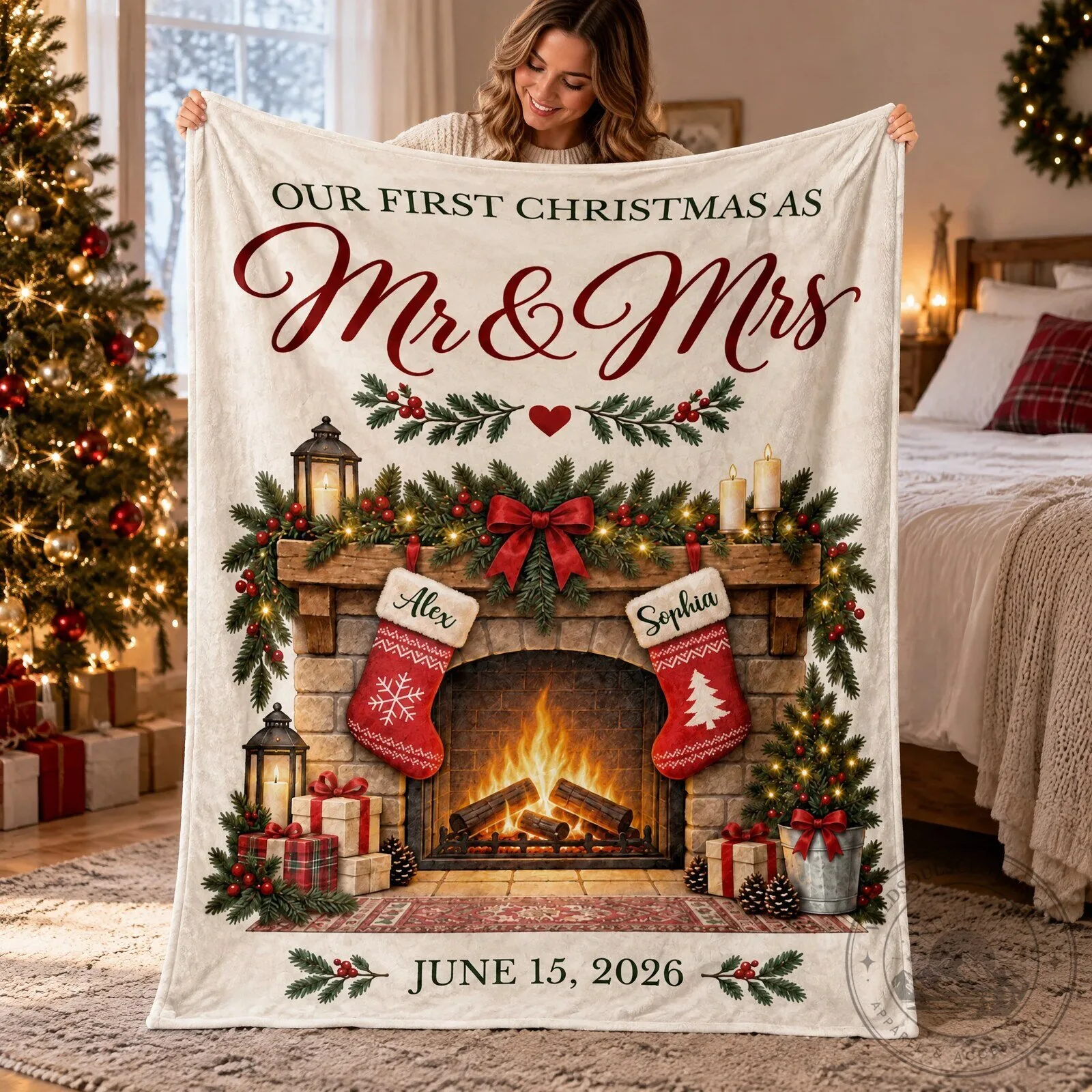Our First Christmas As Mr and Mrs Personalized Fireplace Blanket 12 Our First Christmas As Mr and Mrs Personalized Fireplace Blanket