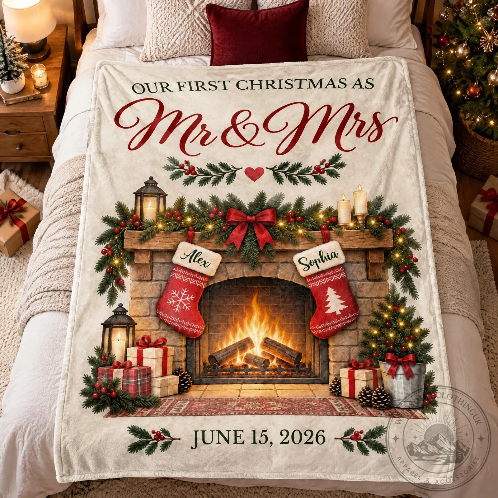 Our First Christmas As Mr and Mrs Personalized Fireplace Blanket 13 Our First Christmas As Mr and Mrs Personalized Fireplace Blanket
