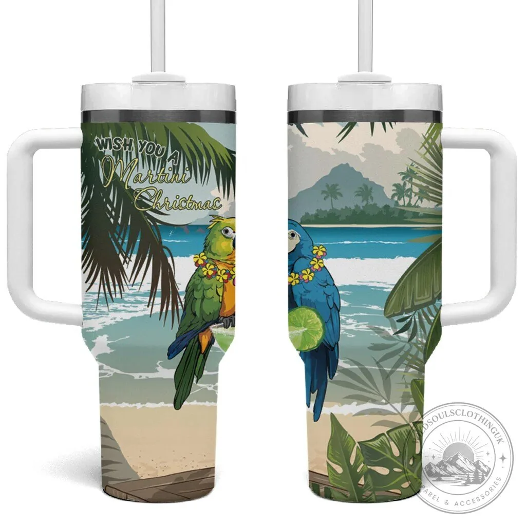 Wish You A Martini Christmas Tropical Parrot Beach Holiday Tumbler With Handle
