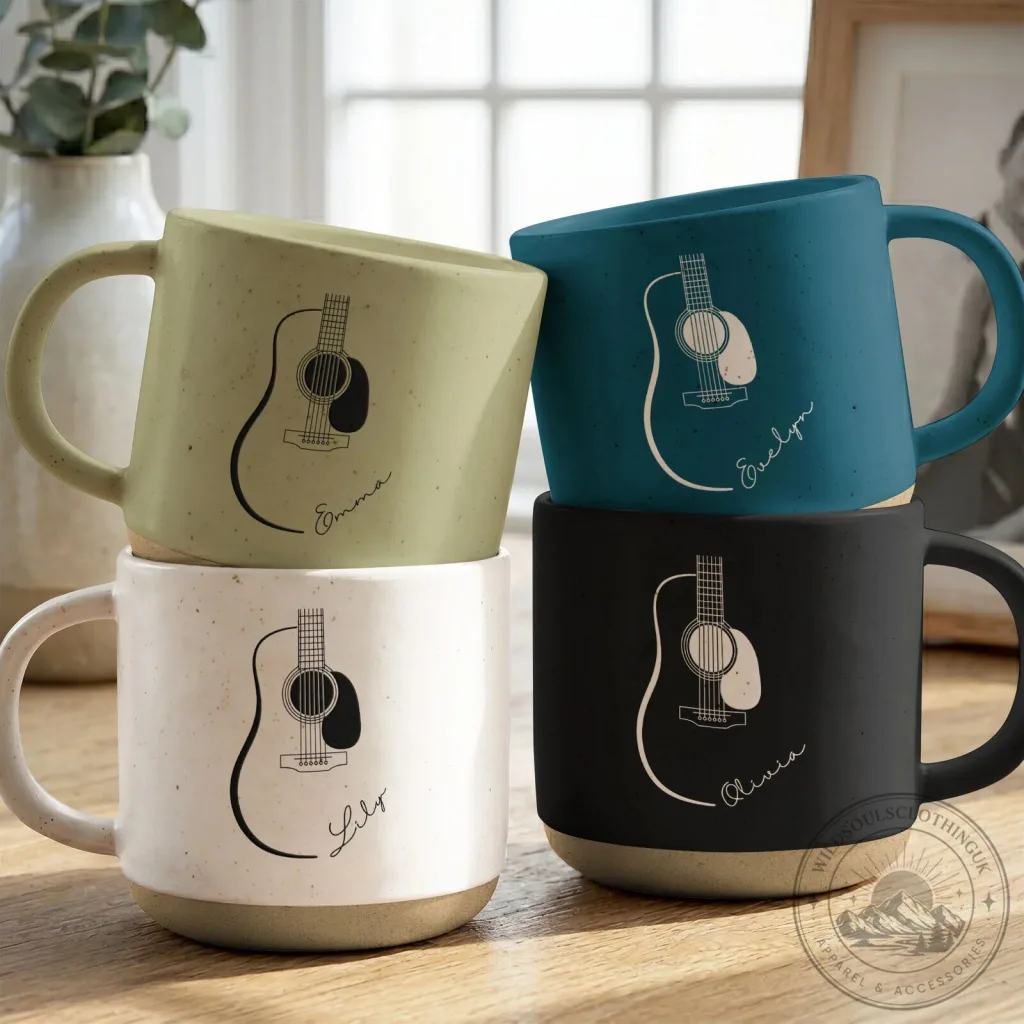 Personalized Acoustic Guitar Line Art Coffee Mug for Musician Gift Idea Personalized Acoustic Guitar Line Art Coffee Mug for Musician Gift Idea