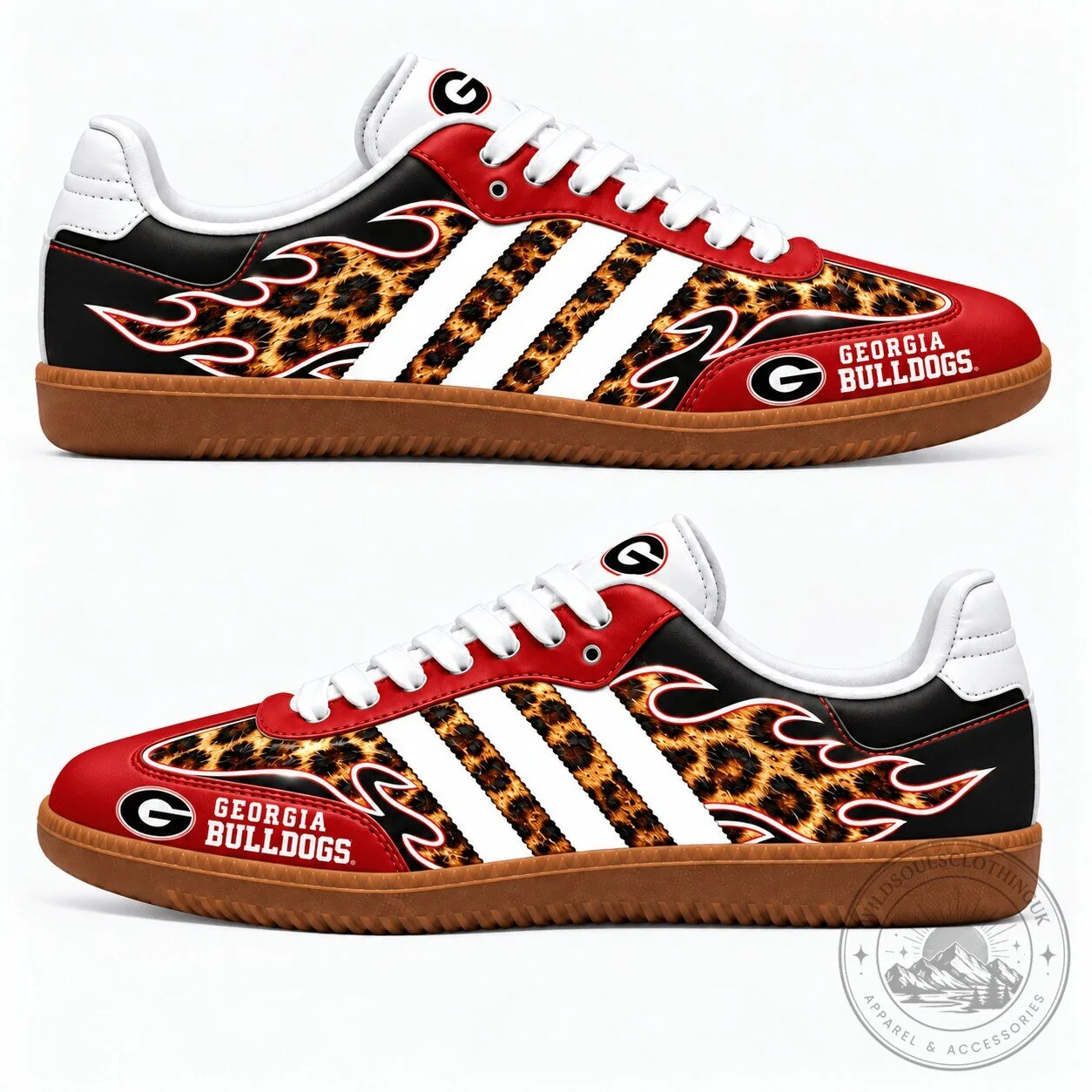 Georgia Bulldogs Leopard Print Flames Pattern Casual Shoes for Adults