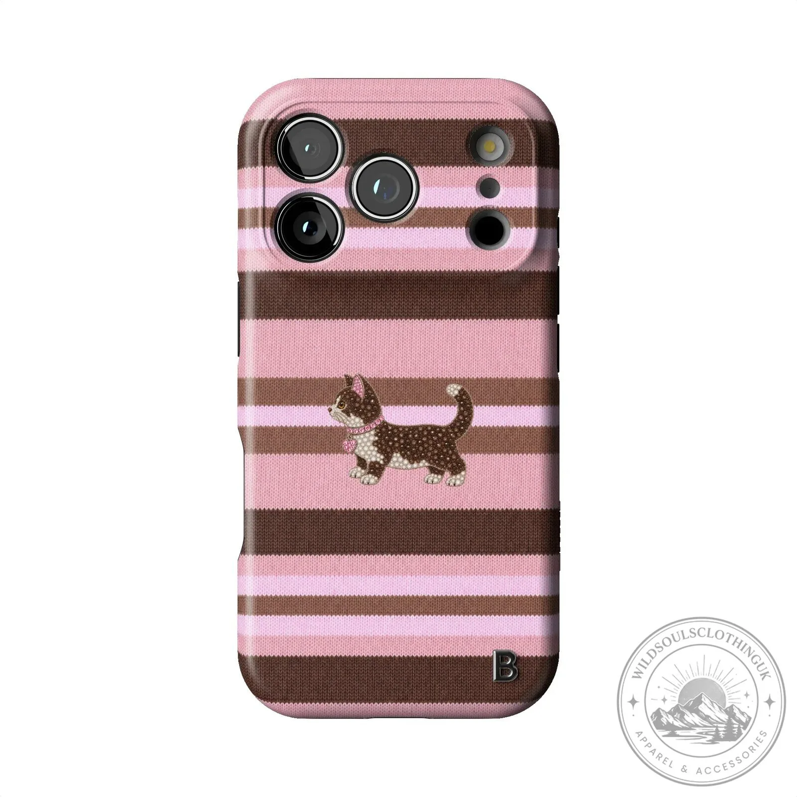 Cute Kitten Pink and Brown Striped Pattern iPhone Case 3 Cute Kitten Pink and Brown Striped Pattern iPhone Case