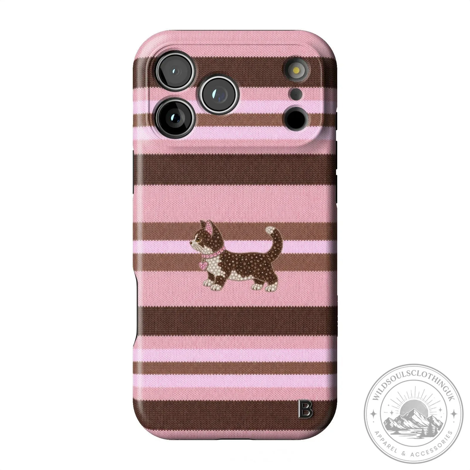 Cute Kitten Pink and Brown Striped Pattern iPhone Case 11 Cute Kitten Pink and Brown Striped Pattern iPhone Case