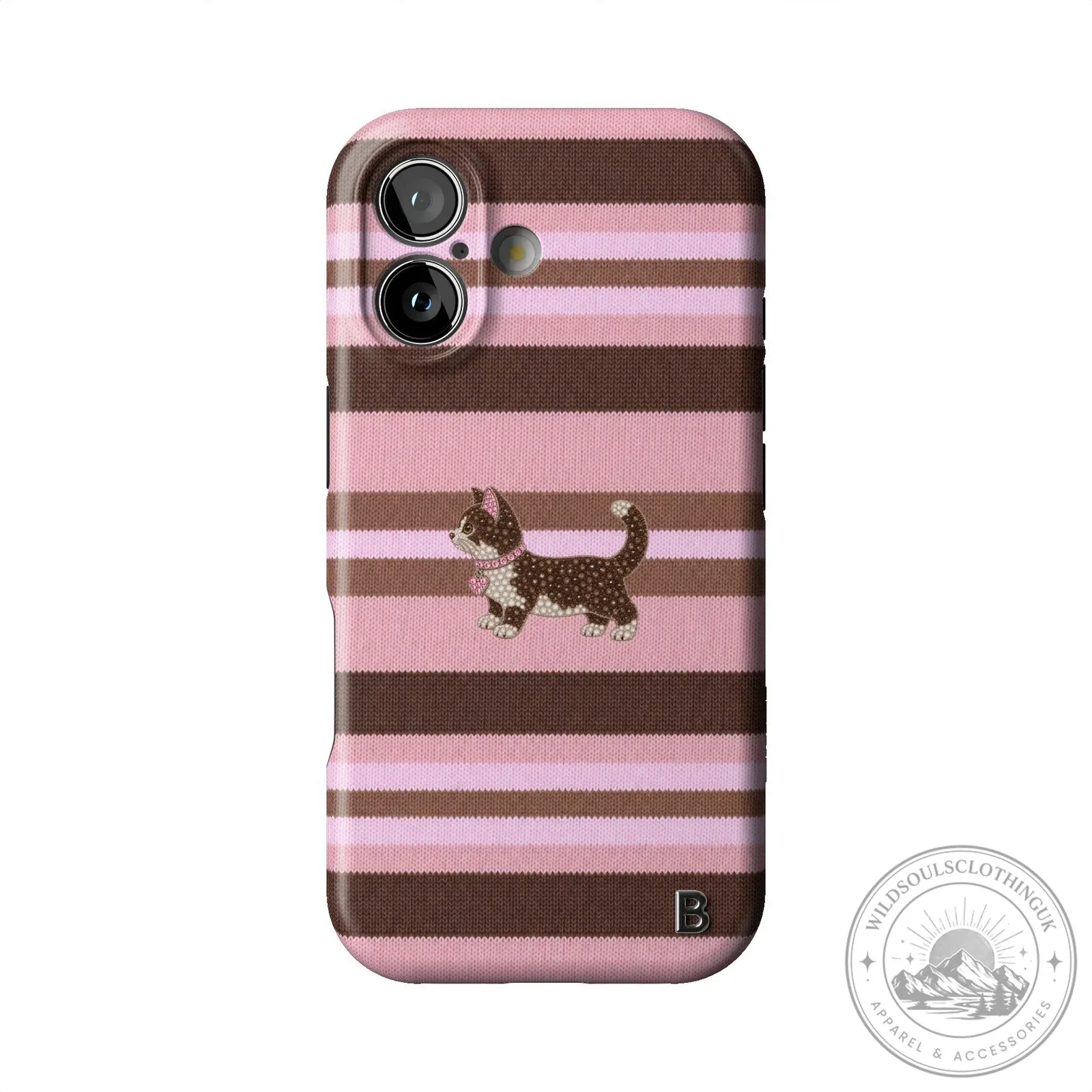 Cute Kitten Pink and Brown Striped Pattern iPhone Case 12 Cute Kitten Pink and Brown Striped Pattern iPhone Case