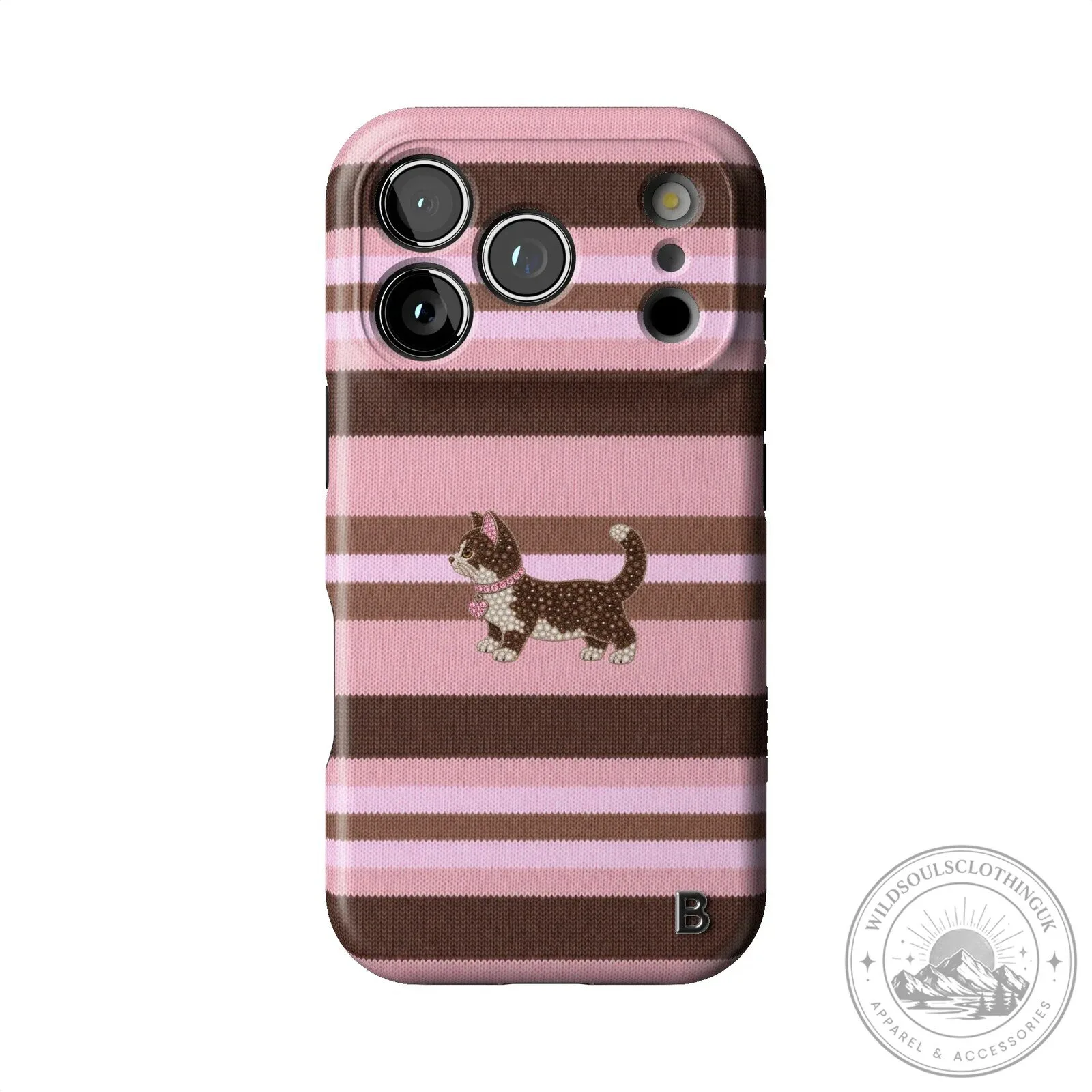 Cute Kitten Pink and Brown Striped Pattern iPhone Case 13 Cute Kitten Pink and Brown Striped Pattern iPhone Case