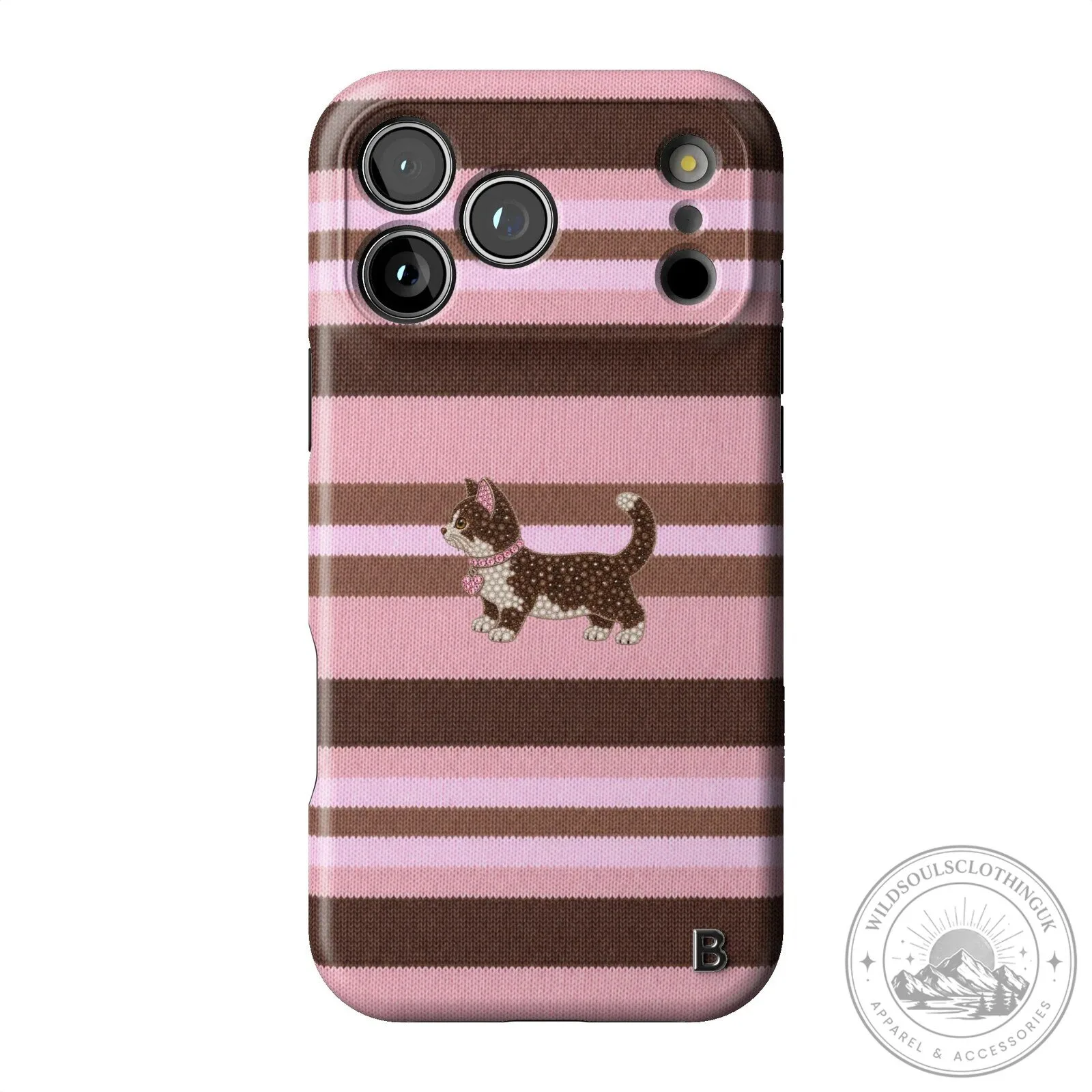 Cute Kitten Pink and Brown Striped Pattern iPhone Case 14 Cute Kitten Pink and Brown Striped Pattern iPhone Case