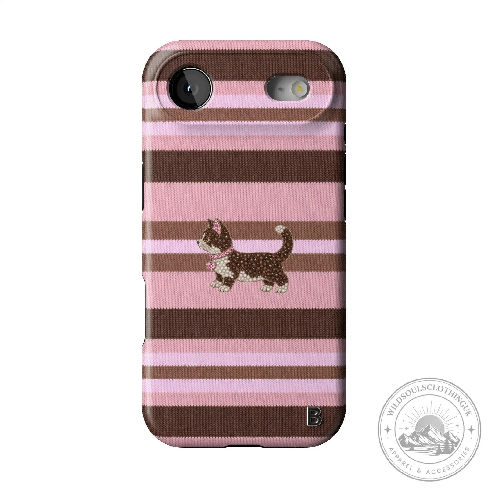 Cute Kitten Pink and Brown Striped Pattern iPhone Case 15 Cute Kitten Pink and Brown Striped Pattern iPhone Case