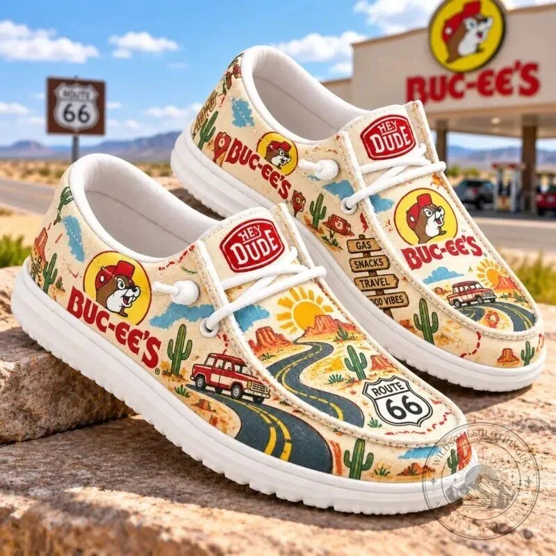 Buc-ee's Hey Dude Style Loafer Shoes with Route 66 Desert Landscape Print