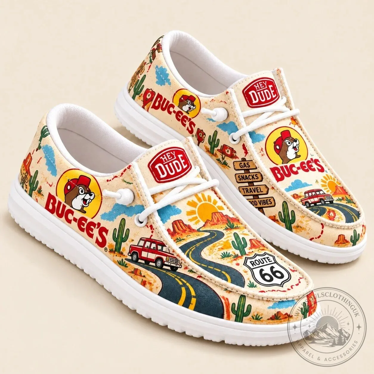 Buc-ee's Hey Dude Style Loafer Shoes with Route 66 Desert Landscape Print 8 Buc-ee