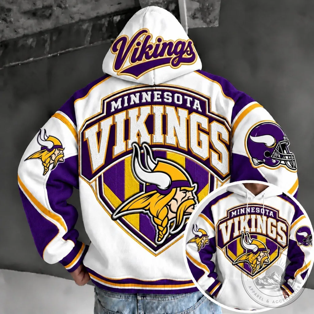 White and Purple Hoodie featuring the Minnesota Vikings NFL Team Logo White and Purple Hoodie featuring the Minnesota Vikings NFL Team Logo