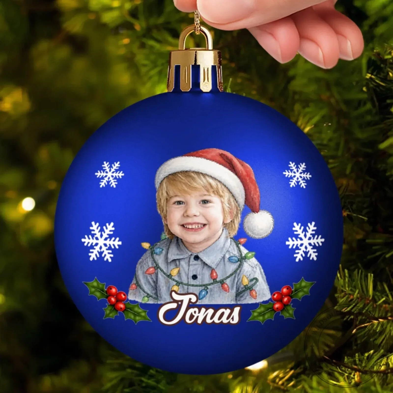Personalized Kids Photo Christmas Ornament with Custom Name and Santa Hat Design 13 Personalized Kids Photo Christmas Ornament with Custom Name and Santa Hat Design