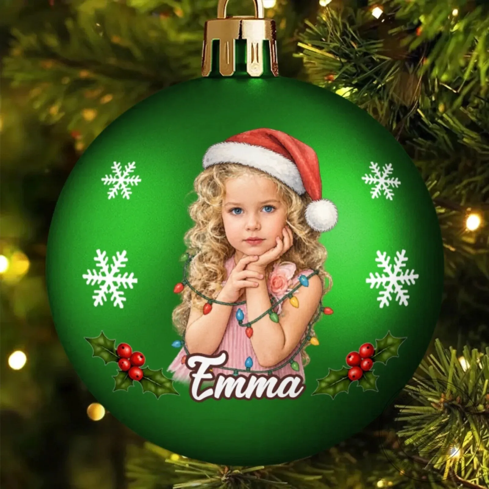 Personalized Kids Photo Christmas Ornament with Custom Name and Santa Hat Design 14 Personalized Kids Photo Christmas Ornament with Custom Name and Santa Hat Design