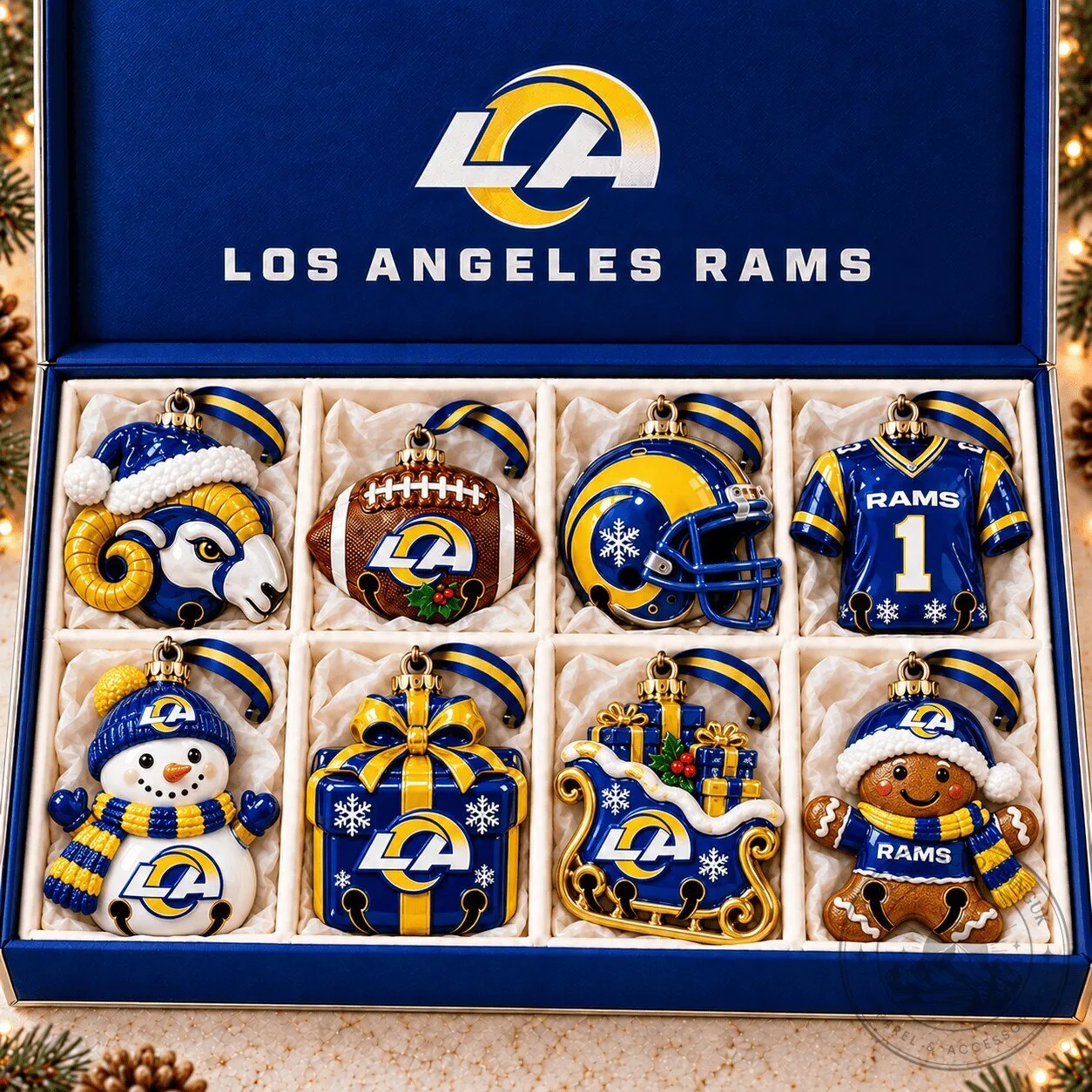Los Angeles Rams Christmas Ornament Set Holiday Tree Decorations