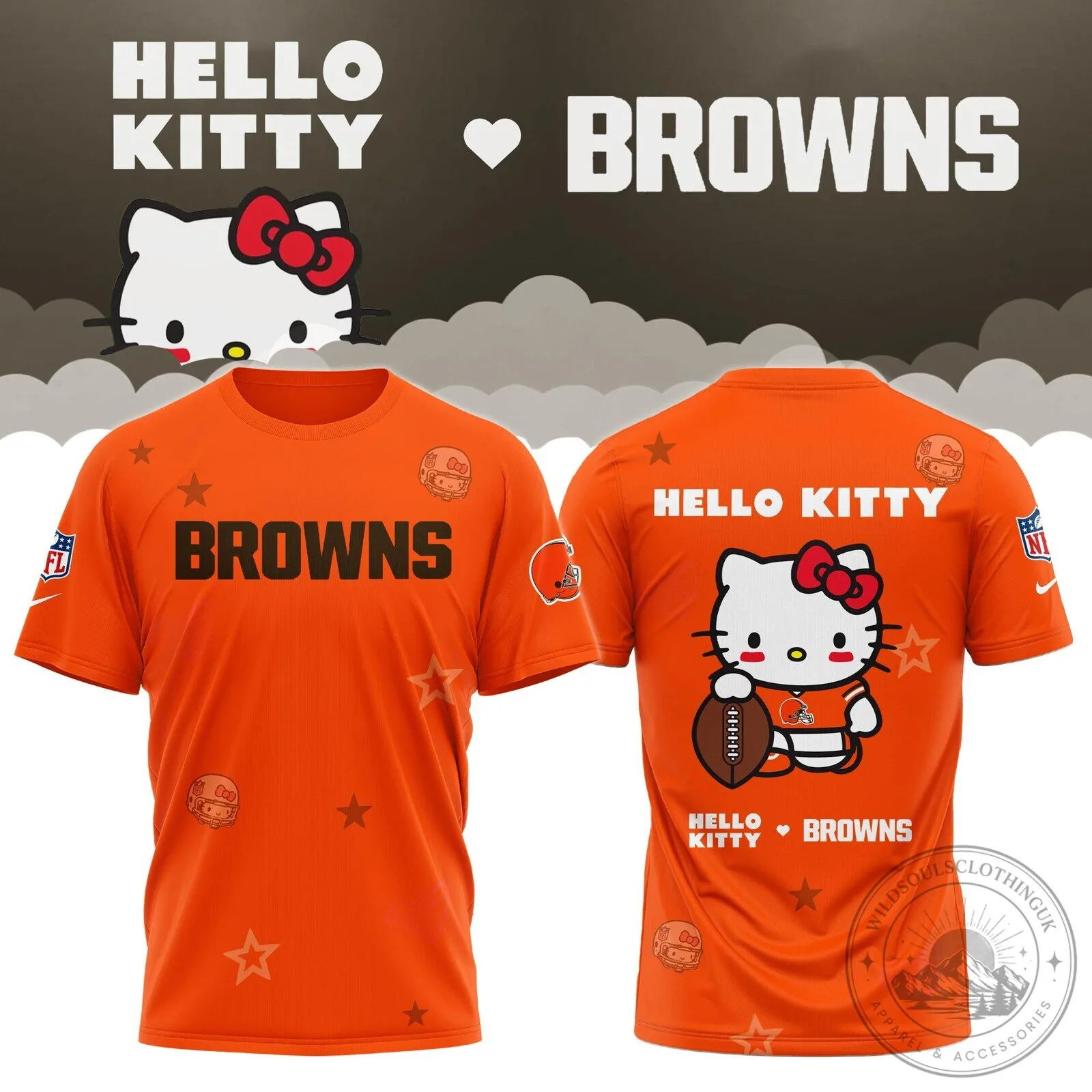 Cleveland Browns Hello Kitty Football Team Fan Art Graphic T-Shirt 2 Cleveland Browns Hello Kitty Football Team Fan Art Graphic T-Shirt