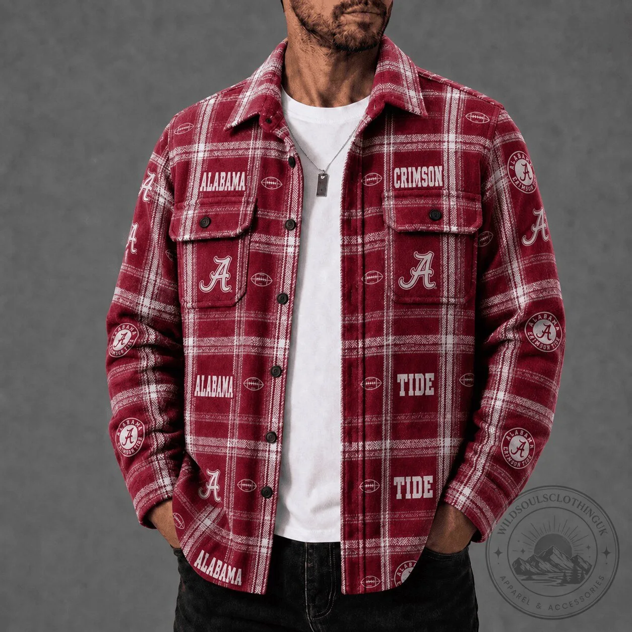 Plaid Flannel Button-Up Shirt in Alabama Crimson Tide Colors 2 Plaid Flannel Button-Up Shirt in Alabama Crimson Tide Colors