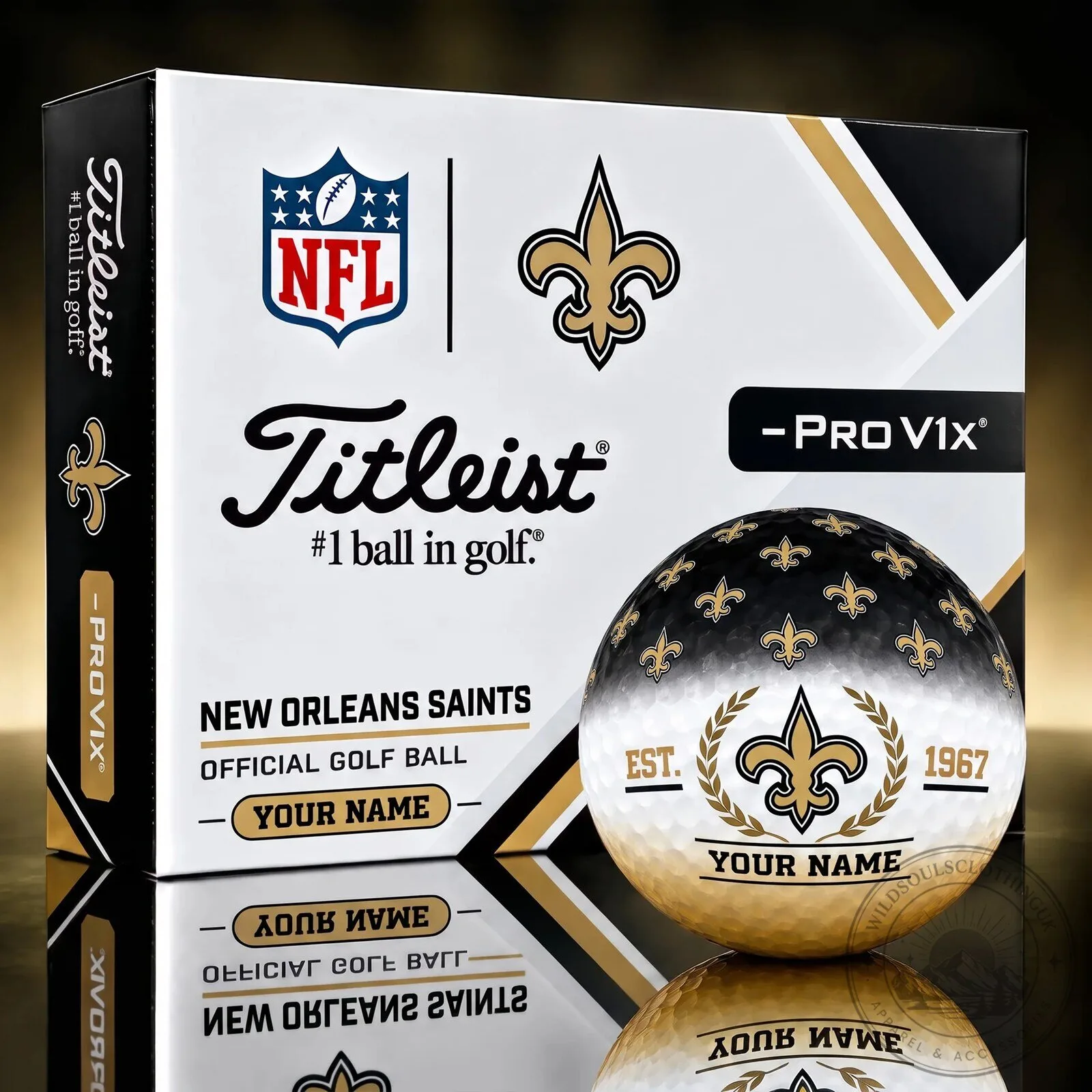 New Orleans Saints NFL Football Team Logo Titleist Pro V1x Golf Ball Set