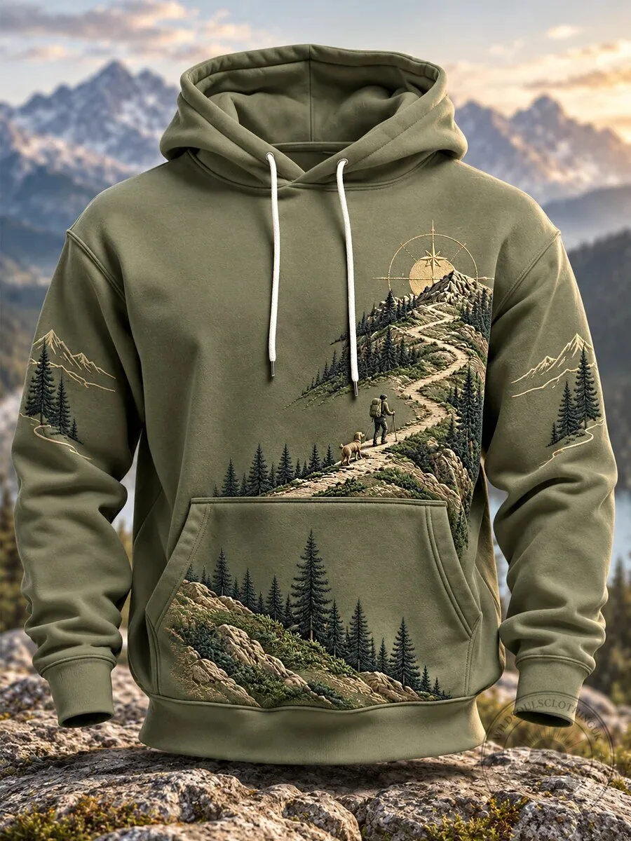 Mountain Trail Hiking Adventure Landscape Graphic Print Men's Hoodie 1 Mountain Trail Hiking Adventure Landscape Graphic Print Men's Hoodie
