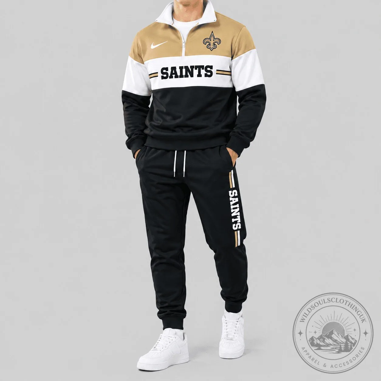 New Orleans Saints NFL Chest Stripe Quarter Zip Tracksuit Top