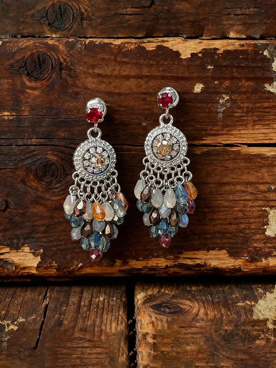Bohemian Style Retro Dangle Earrings with Multicolor Crystal Beads