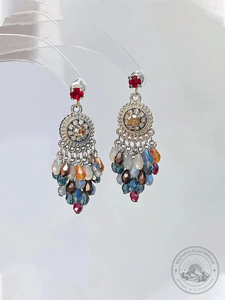 Bohemian Style Retro Dangle Earrings with Multicolor Crystal Beads 6 Bohemian Style Retro Dangle Earrings with Multicolor Crystal Beads