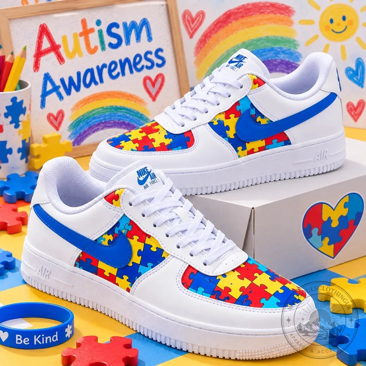 Autism Awareness Puzzle Piece Pattern White Fashion Sneakers