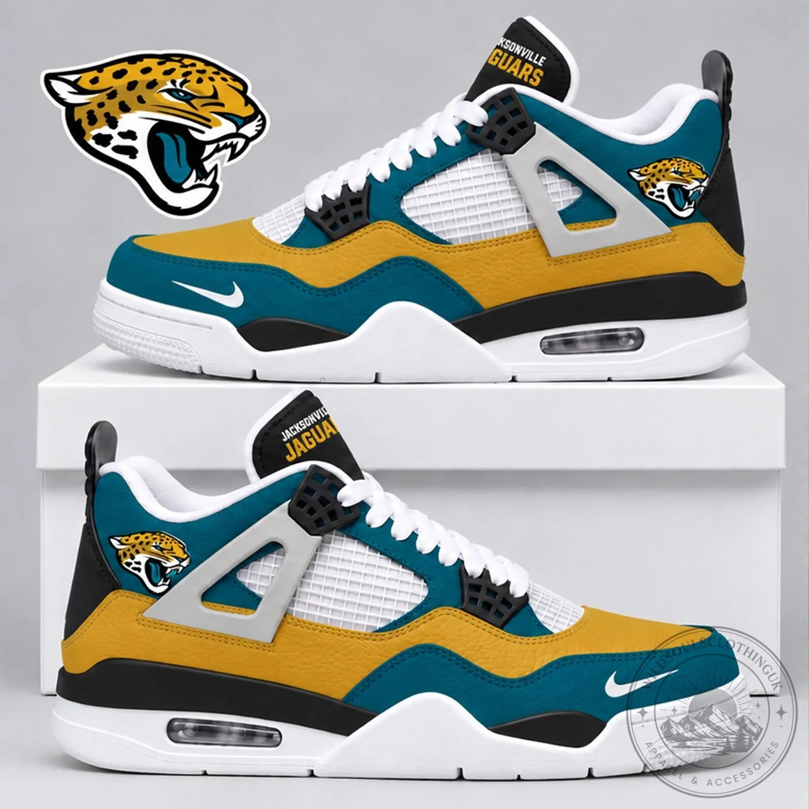 Jacksonville Jaguars NFL Team Logo Custom Air Jordan 4 Sneakers Shoes