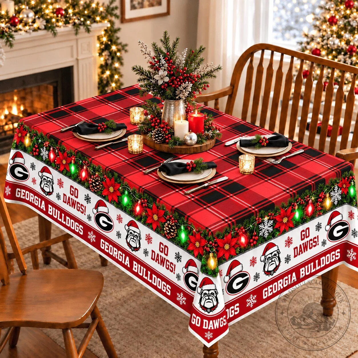 Georgia Bulldogs Christmas Plaid Festive Holiday Tablecloth