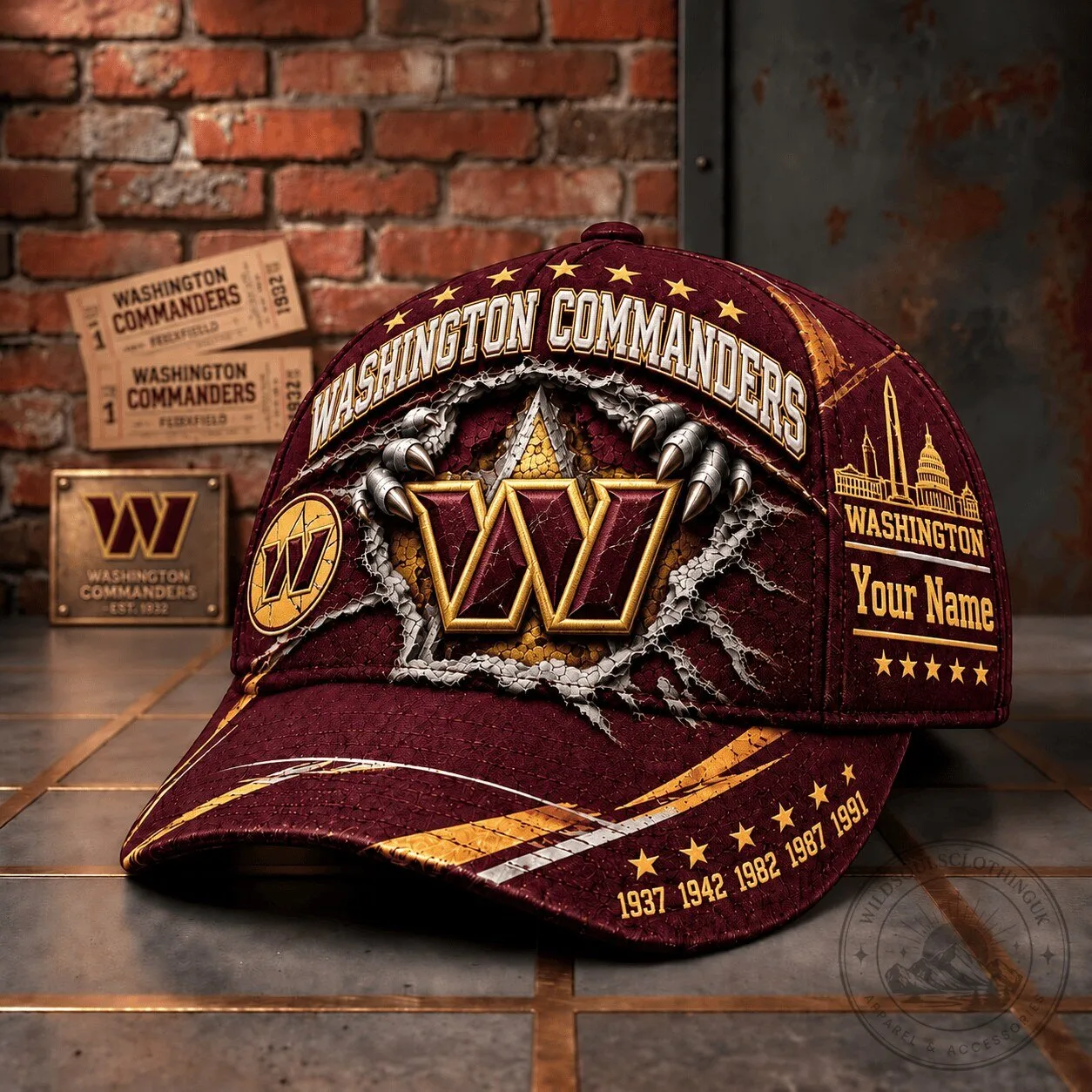 Washington Commanders NFL Claw Ripped Star Distressed Personalized Baseball Cap Hat