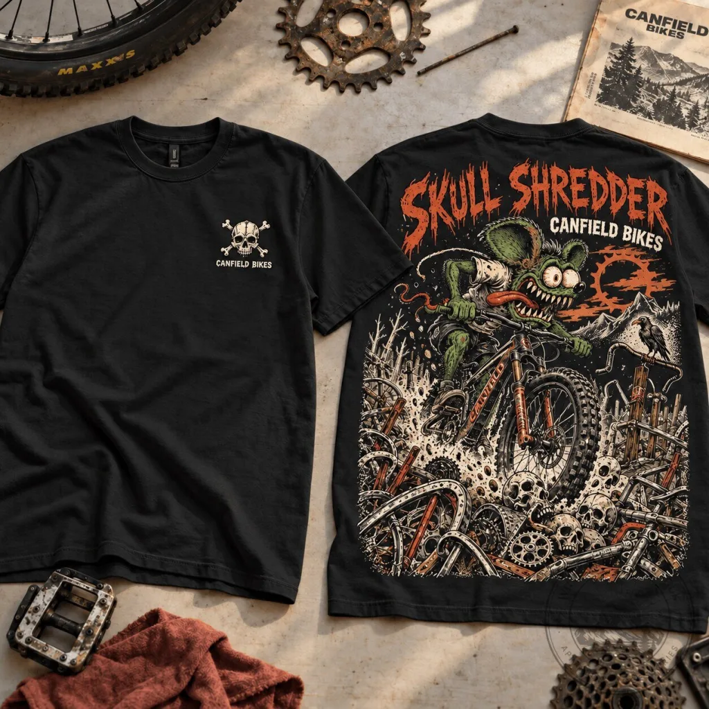 Canfield Bikes Skull Shredder Rat Fink Mountain Biking Graphic T-Shirt Canfield Bikes Skull Shredder Rat Fink Mountain Biking Graphic T-Shirt